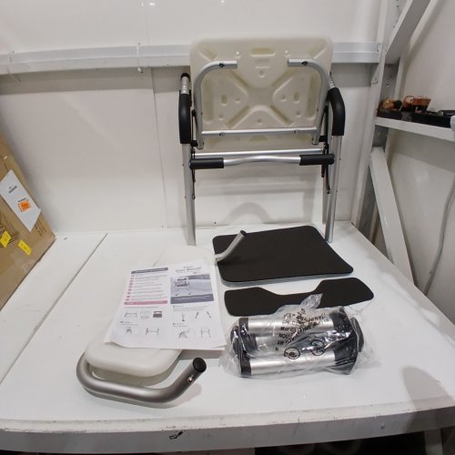 ELDCURA FOLDABLE SHOWER CHAIR WITH ARMS AND BACK - 300 LBS MAX CAPACITY - BLACK WHITE MODEL: HL-613) image 3