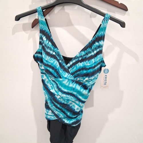 WOMEN'S KRISTA CROSSOVER ONE-PIECE SWIMSUIT - LARGE - TURQUOISE/BLACK (STYLE: 5092577-3) image 2