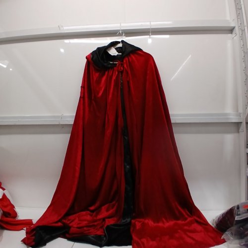 ADULT UNISEX VELVET HOODED COSTUME CAPE - OSFM - RED / BLACK image 3