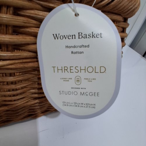 THRESHOLD WOVEN RATTAN BASKET - 13 3/4" X 13 3/4" X 10 3/4" - BROWN image 2
