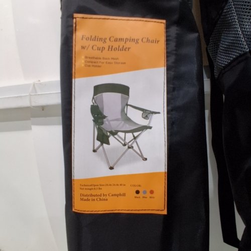 2PK CAMPHILL FOLDING CAMPING CHAIRS WITH CUPHOLDER AND CARRYING BAG - 18.5" X 18.5" X 33" - 225 LBS CAPACITY - BLACK image 2