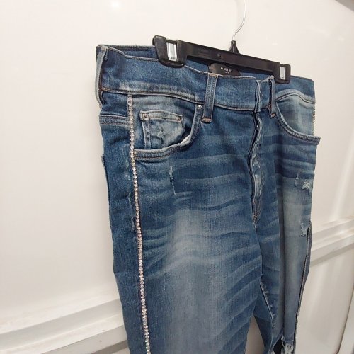 MEN'S AMIRI DISTRESSED CRYSTAL TRACK JEANS - SIZE 34 - 70FTS INDIGO image 10