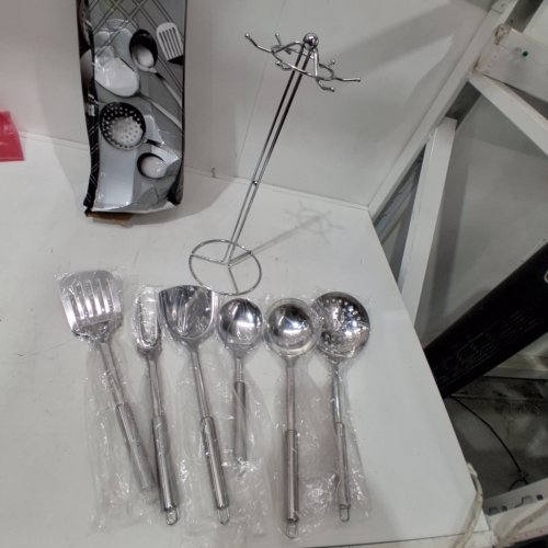7PC STAINLESS STEEL DURABLE KITCHEN WARE UTENSILS - SILVER image 2