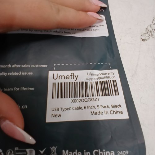 5PK UMEFLY USB TYPE-C CABLE - 6" - BLACK image 3