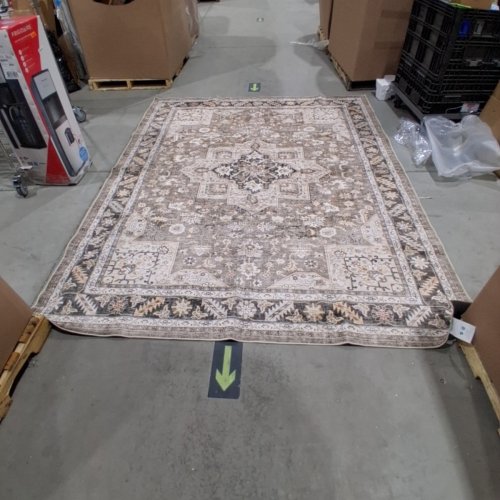 NON-SLIP WASHABLE PATTERNED AREA RUG - 8FT X10FT -BEIGE, BROWN, AND CREAM image 2