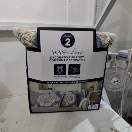 2PK WASH LUXE TOWN & COUNTRY LIVING DECORATIVE PILLOWS - 22" X 22" - BLUE BEIGE BROWN image 2