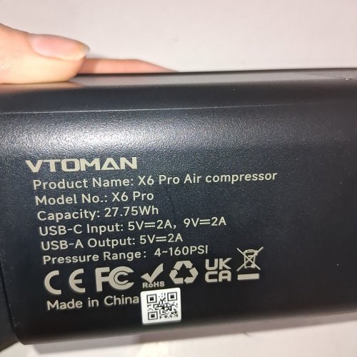 VTOMAN PORTABLE AIR COMPRESSOR - 160 PSI - BLACK (MODEL: X6 PRO) image 4