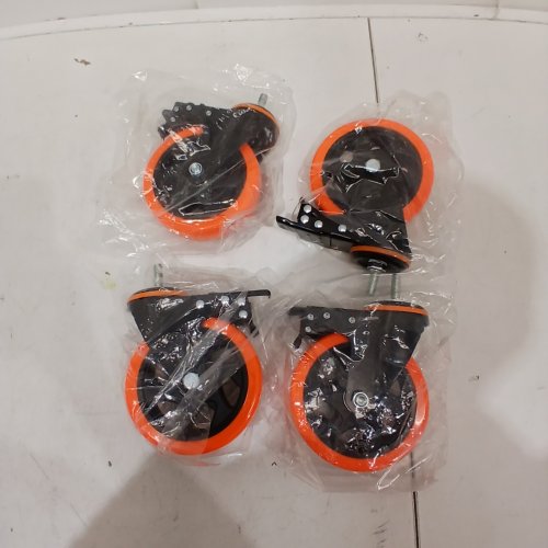 4PK HEAVY DUTY THREADED STEM CASTER WHEELS, INDUSTRIAL NO NOISE WHEELS FOR FURNITURE - 4" - 440LB CAPACITY - BLACK/ORANGE image 2
