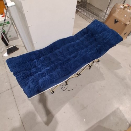 OVERMONT CAMPING COT WITH MATTRESS - EXTRA WIDE 28" - BLUE image 2