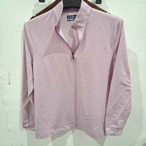 MEN'S BEN HOGAN STRIPED LONG SLEEVE QUARTER-ZIP PULLOVER SHIRT - MEDIUM (32/34) - PINK/WHITE image 2