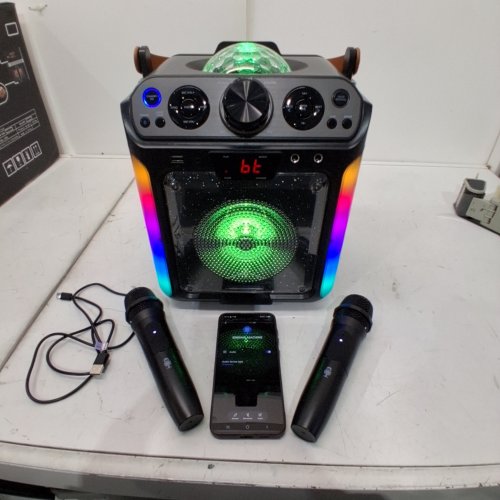 3PC SINGING MACHINE GROOVE DISCO BLUETOOTH KARAOKE MACHINE WITH DISCO BALL AND LED LIGHTS - 18V - BLACK (MODEL: SML722) image 2