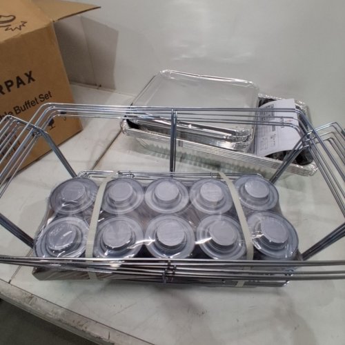 5PK CATERPAX DISPOSABLE CATERING BUFFET SET WITH UTENSILS - 5 TRAY - SILVER (ITEM: CP-10T5RFF) image 4