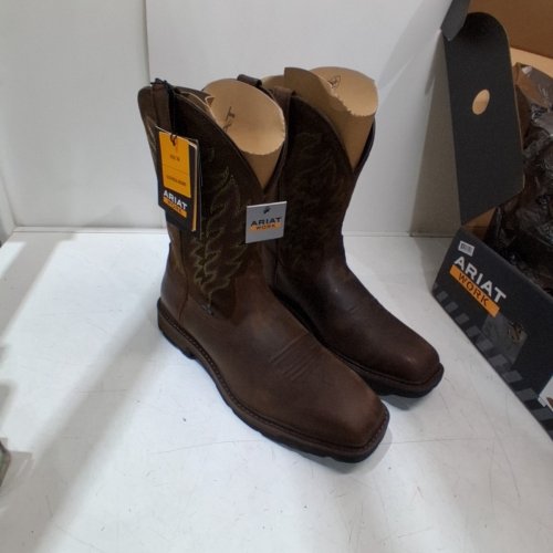 MEN'S GROUNDBREAKER WIDE SQUARE TOE STEEL TOE WORK BOOTS - SIZE 14 WIDE - BROWN (STYLE:10021108) image 2