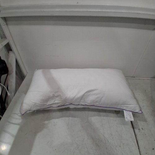 JOLLYVOGUE LUXURY BED PILLOW - KING (20" X 36") - WHITE / PURPLE PIPING TRIM image 2
