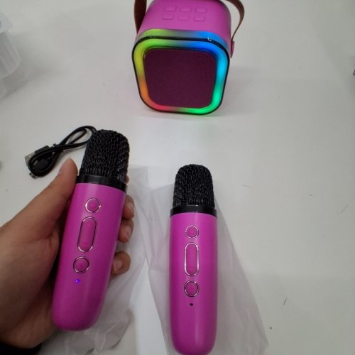 3PC QUPITE BLUETOOTH MINI KARAOKE MACHINE WITH 2 MICROPHONES WITH LED LIGHTS - BRIGHT PINK (MODEL: K12) image 3