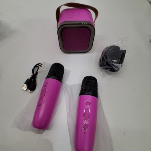 3PC QUPITE BLUETOOTH MINI KARAOKE MACHINE WITH 2 MICROPHONES WITH LED LIGHTS - BRIGHT PINK (MODEL: K12) image 5