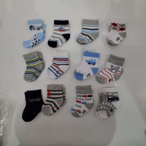 12PK BABY'S ASSORTED SOCKS - 0-6M - BLACK/BLUE/GREY/WHITE image 2