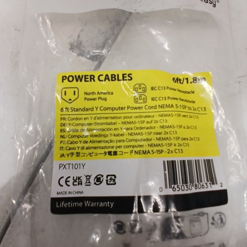 STARTECH Y-SHAPED COMPUTER POWER CORD - 6FT - BLACK (MODEL: PXT101Y) image 2