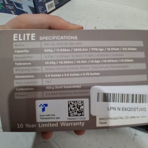 MAXUS ELITE DIGITAL PRECISION SCALE - 500G CAPACITY; 0.01G READABILITY; 5" X 3" X 0.75" - BLACK (MODEL: MG-EL-500-01-BK-PRO) image 3