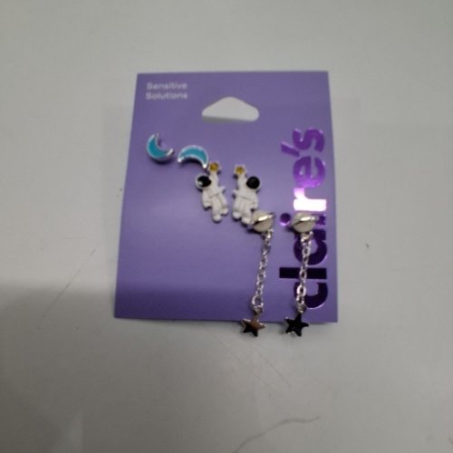 3PR GIRLS CLAIRE'S DANGLE AND STUD MOON & ASTRONAUT EARRINGS FOR SENSITIVE EARS - MULTI-COLOR (ITEM: 58764-2) image 3