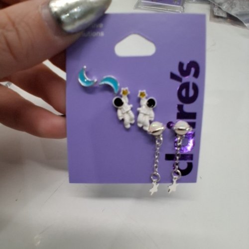 3PR GIRLS CLAIRE'S DANGLE AND STUD MOON & ASTRONAUT EARRINGS FOR SENSITIVE EARS - MULTI-COLOR (ITEM: 58764-2) image 4