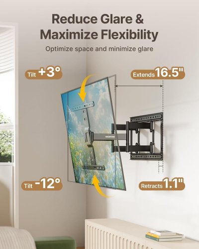MONTEK FULL MOTION TV WALL MOUNT FOR 23"–65" FLAT & CURVED TVS - HOLDS UP TO 77LBS - BLACK (MODEL: HW1267BK) image 2