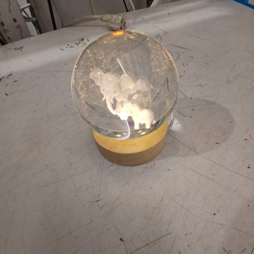 3D CRYSTAL BALL WITH ELEPHANTS AND WOODEN LED BASE - 3" - CLEAR image 3