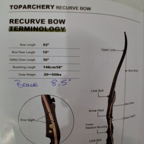 TOPARCHERY RIGHT-HANDED FIBREGLASS RECURVE HUNTING BOW - 62" - 20-50LBS DRAW WEIGHT - BROWN AND BLACK image 4