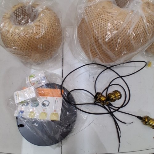 3PC BAMBOO BALL PENDANT LIGHT FIXTURE WITH ADJUSTABLE HEIGHT - NATURAL image 3