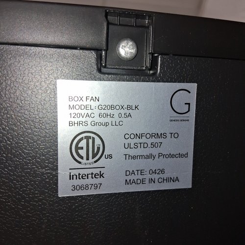 GENESIS DURABLE LIGHTWEIGHT HIGH VELOCITY FLOOR BOX FAN - 3 SETTINGS - 3.94" X 4.72" X 4.72" - BLACK (MODEL: G20BOX-BLK) image 5