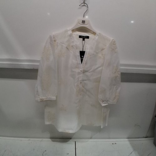 WOMEN'S BARILOCHE SHEAR EMBROIDERED BUTTON-UP SHIRT - SMALL / MEDIUM - 38 - NATURAL OFF-WHITE (STYLE : ANDES) image 2