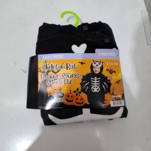 BABY PALAMON SKELETON BAT ONESIE - 0-6 MONTHS - BLACK/WHITE image 2