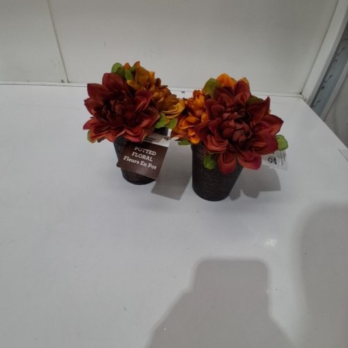 2PK ARTIFICIAL POTTED FLORAL ARRANGEMENTS -7" - ORANGE/RED/YELLOW image 2