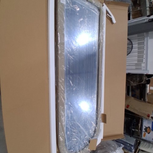 NEUWEABY FULL LENGTH FLANNEL WRAPPED ARCH FLOOR MIRROR WITH STAND - 56" X 20" - MILK TEA image 4