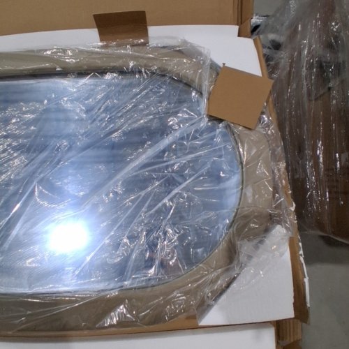 NEUWEABY FULL LENGTH FLANNEL WRAPPED ARCH FLOOR MIRROR WITH STAND - 56" X 20" - MILK TEA image 5