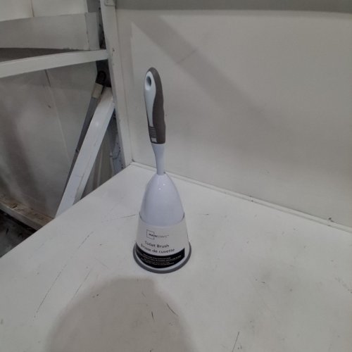 2PC MAINSTAYS TOILET BRUSH WITH AUTOMATIC OPENING HOLDING TRAY - GREY/WHITE image 2