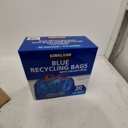 ~100PK KIRKLAND SIGNATURE RECYCLING BAGS WITH DRAWSTRINGS - 30 GALLON - BLUE (MODEL: 1971090) image 2