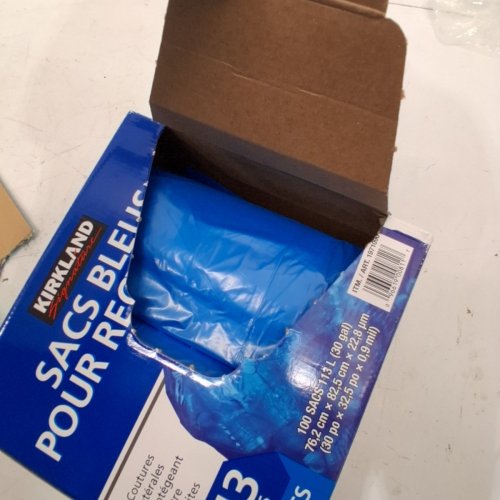 ~100PK KIRKLAND SIGNATURE RECYCLING BAGS WITH DRAWSTRINGS - 30 GALLON - BLUE (MODEL: 1971090) image 3