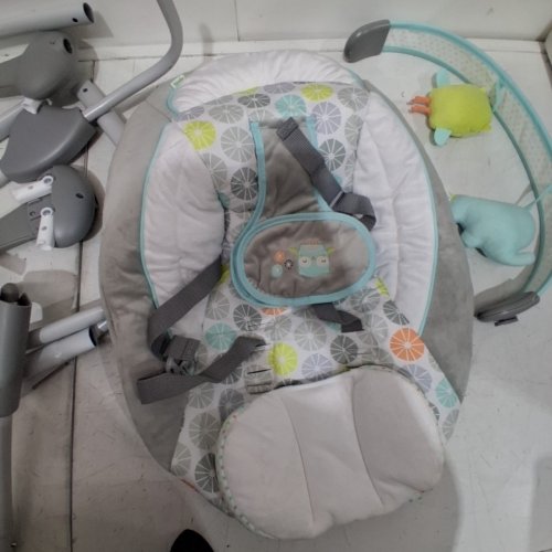 INGENUITY BRIGHT STARTS SWING 'N GO PORTABLE SWING WITH MULTIPLE SOUNDS/SWING SETTINGS, 20LBS CAPACITY - HUGS & HOOTS - GREY/TEAL/WHITE (MODEL: 10247-ES) image 4