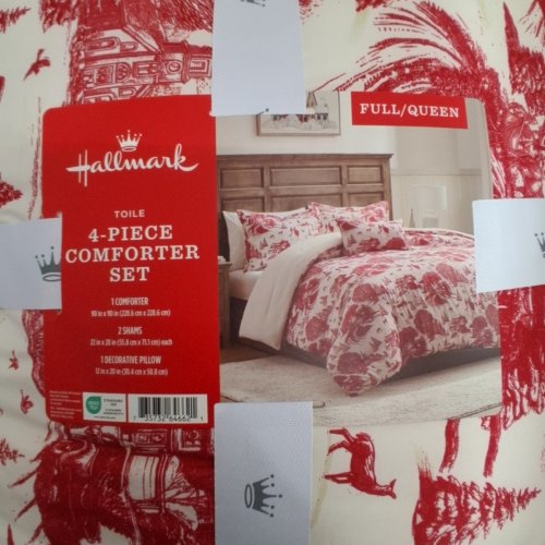 4PC HALLMARK TOILE COMFORTER SET - FULL/QUEEN - RED/WHITE image 4