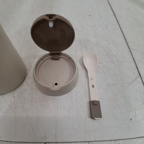 3PC REUSABLE INSULATED SOUP / FOOD CONTAINER WITH SPORK UTENSIL & CARRY BAG - 20OZ - BEIGE/BROWN image 3