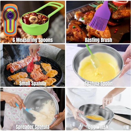 30PC TOYTEXX MIXING BOWL SET - BOWLS, LIDS, MEASURING CUPS, GRATERS, SPATULAS - MULTICOLOUR image 2