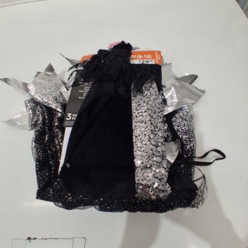 3PC DARK SPARKLE ANGEL COSTUME - MEDIUM 8-10 - BLACK SILVER image 2