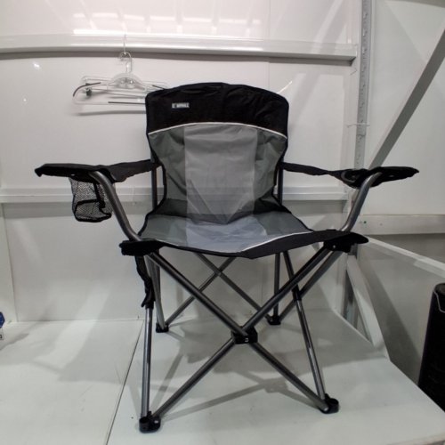 CAMPHILL MESH FOLDING CAMPING CHAIR WITH 2 CUPHOLDERS AND POUCH - 24.4" X 40" - BLACK AND GRAY image 2