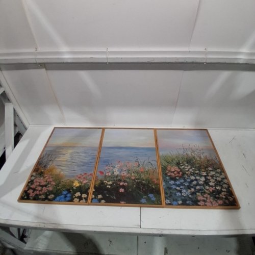 3PC FLORAL LANDSCAPE FRAMED WALL ART - 16" X 24" - MULTICOLOR WITH BROWN FRAMES image 2