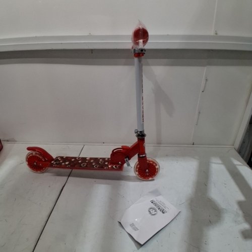 KIDS RUGGED RACER 2-WHEELED LED SCOOTER - ADJUSTABLE HEIGHT - RED/WHITE HEARTS image 3
