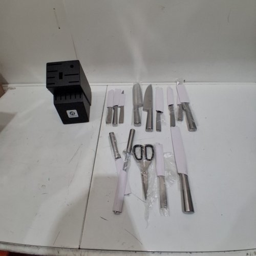 15PC IMARKU STAINLESS STEEL KNIFE SET WITH BLOCK - BLACK/SILVER image 2
