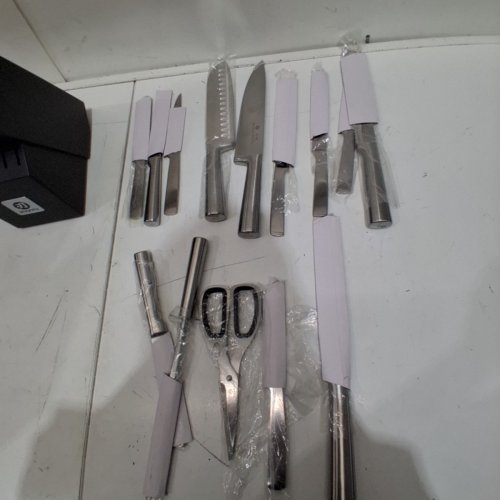 15PC IMARKU STAINLESS STEEL KNIFE SET WITH BLOCK - BLACK/SILVER image 3