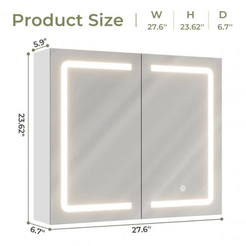 DICTAC BATHROOM MEDICINE CABINET WITH MIRROR AND LED LIGHT - 28" X 24" X 7" - WHITE (MODEL: AJ-DJ503141) image 2