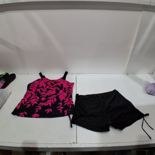 2PC WOMENS TANKINI SET WITH HIGHWAISTED BOTTOMS - XL - PINK/BLACK image 2
